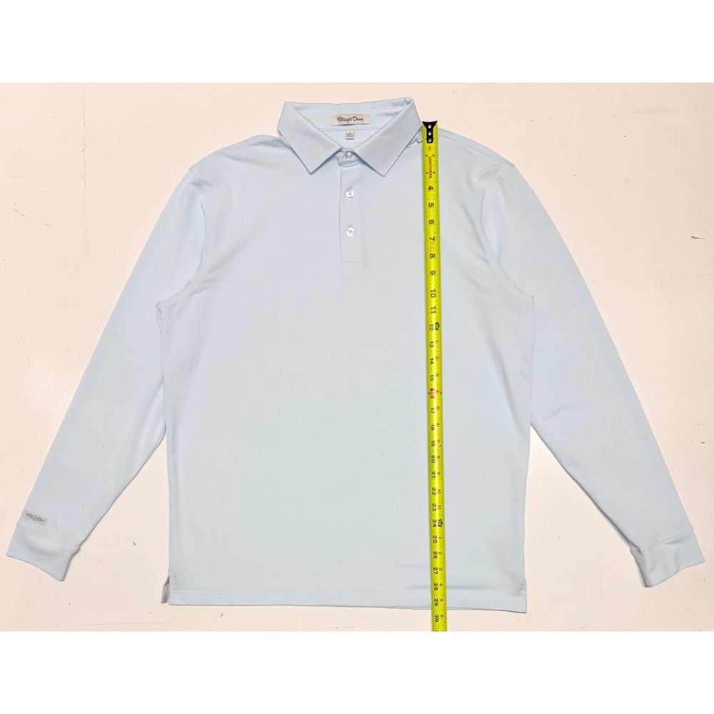 Straight Down Mens Long Sleeve Golf Polo Shirt Light Blue Striped Large L